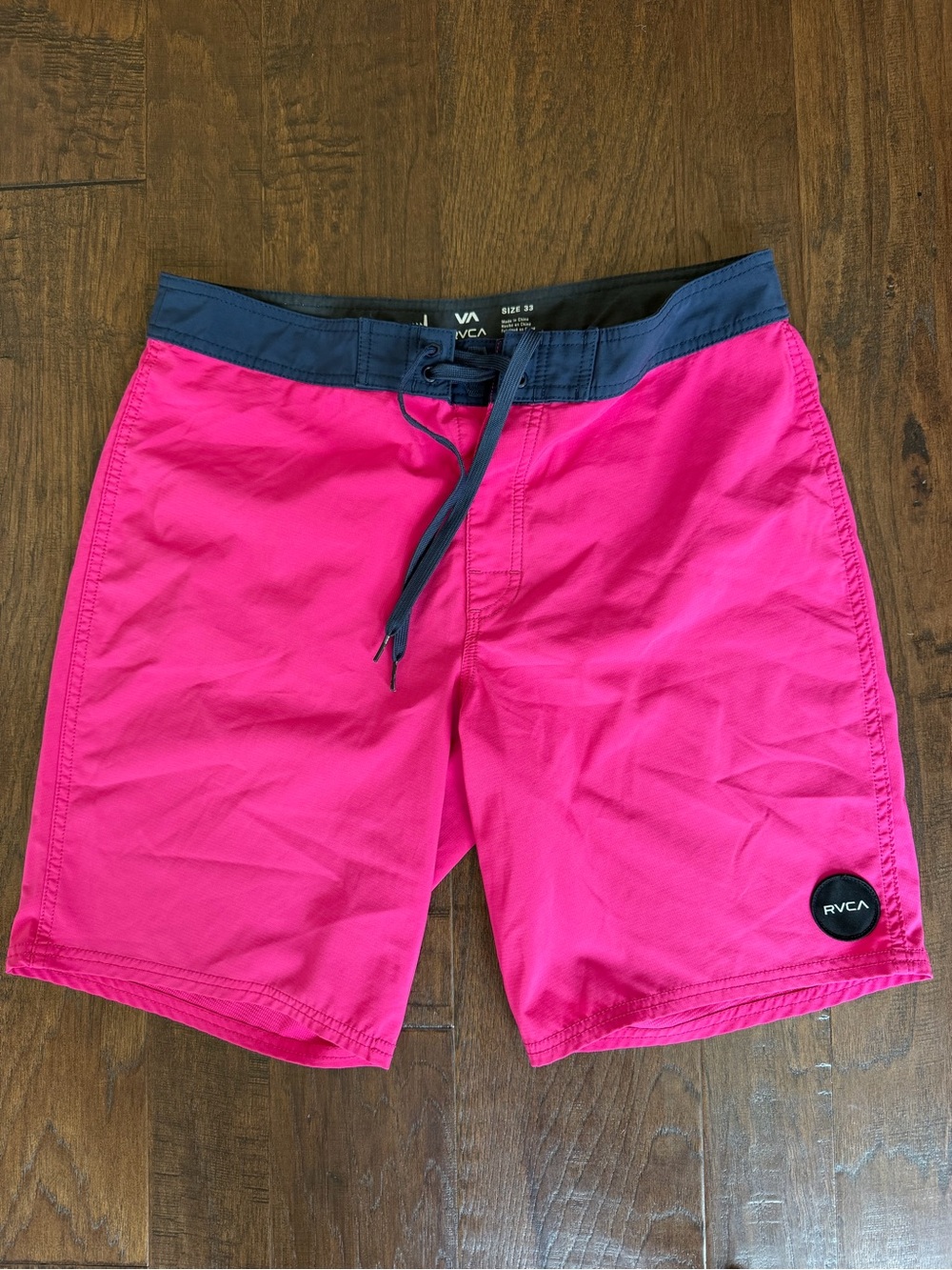 RVCA Men’s Hot Pink Swim Board Shorts with Navy Waist